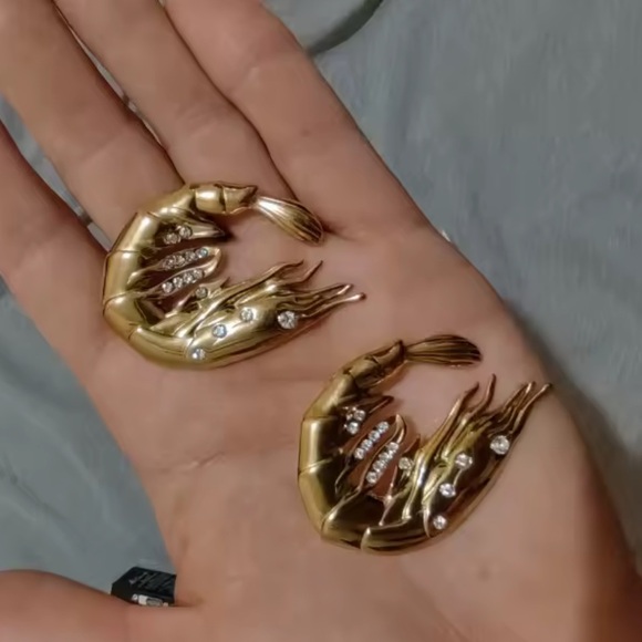 Gold Shrimp Crystal Earrings - Picture 5 of 9